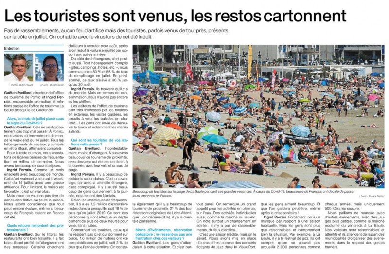 Article saison estivale 2020 - Ouest France 02/08/2020 