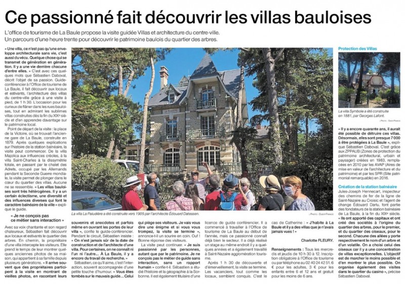 Article les visites guidées de La Baule - Ouest France 03/08/2020 