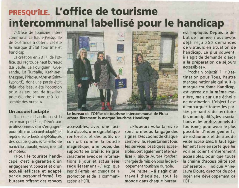 l'Office de Tourisme La Baule - Presqu'île de Guérande obtient le label Tourisme et Handicap